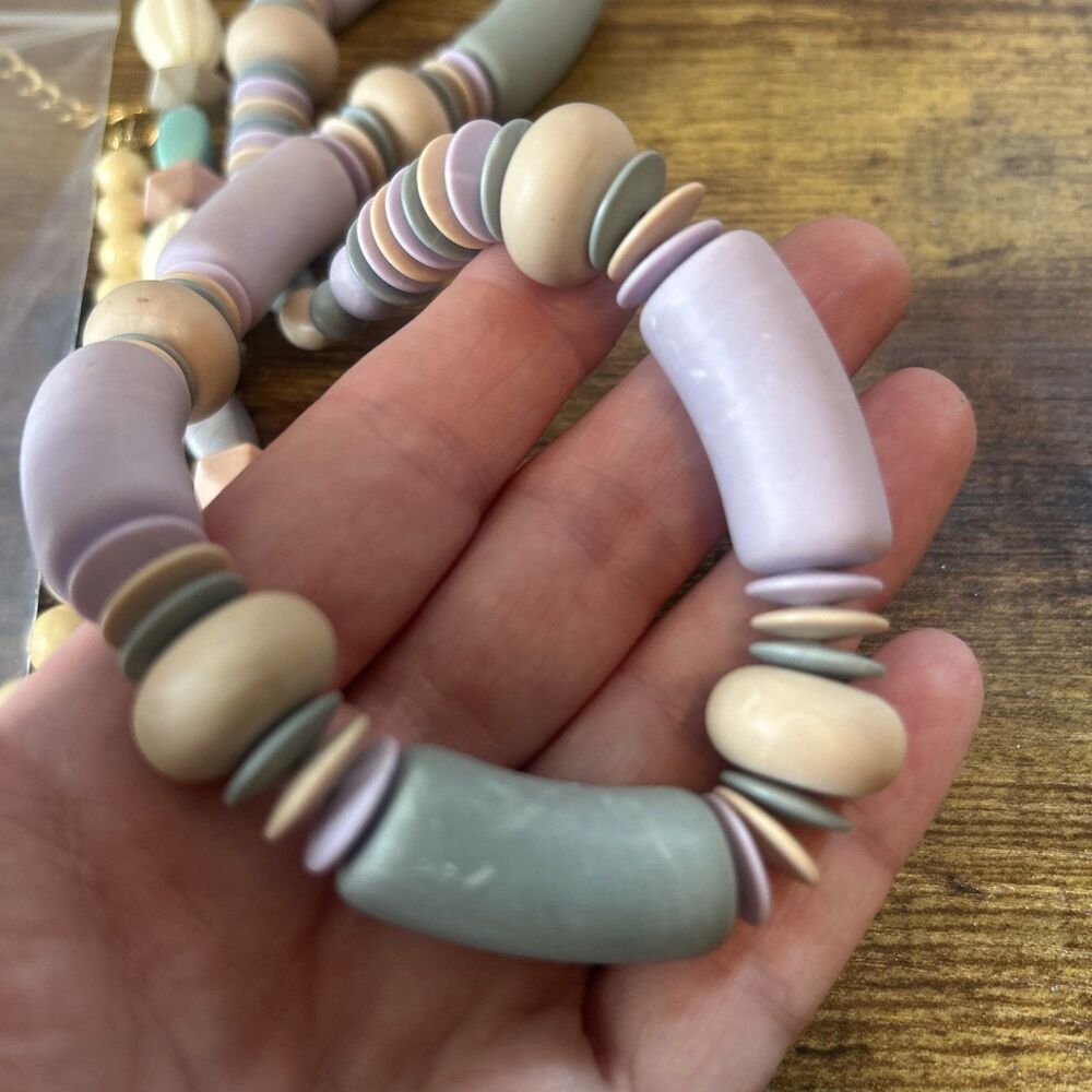 Lot 3 Vintage Beaded Necklaces Pastel Statement Set w Earrings Retro Chic - Picture 13 of 13